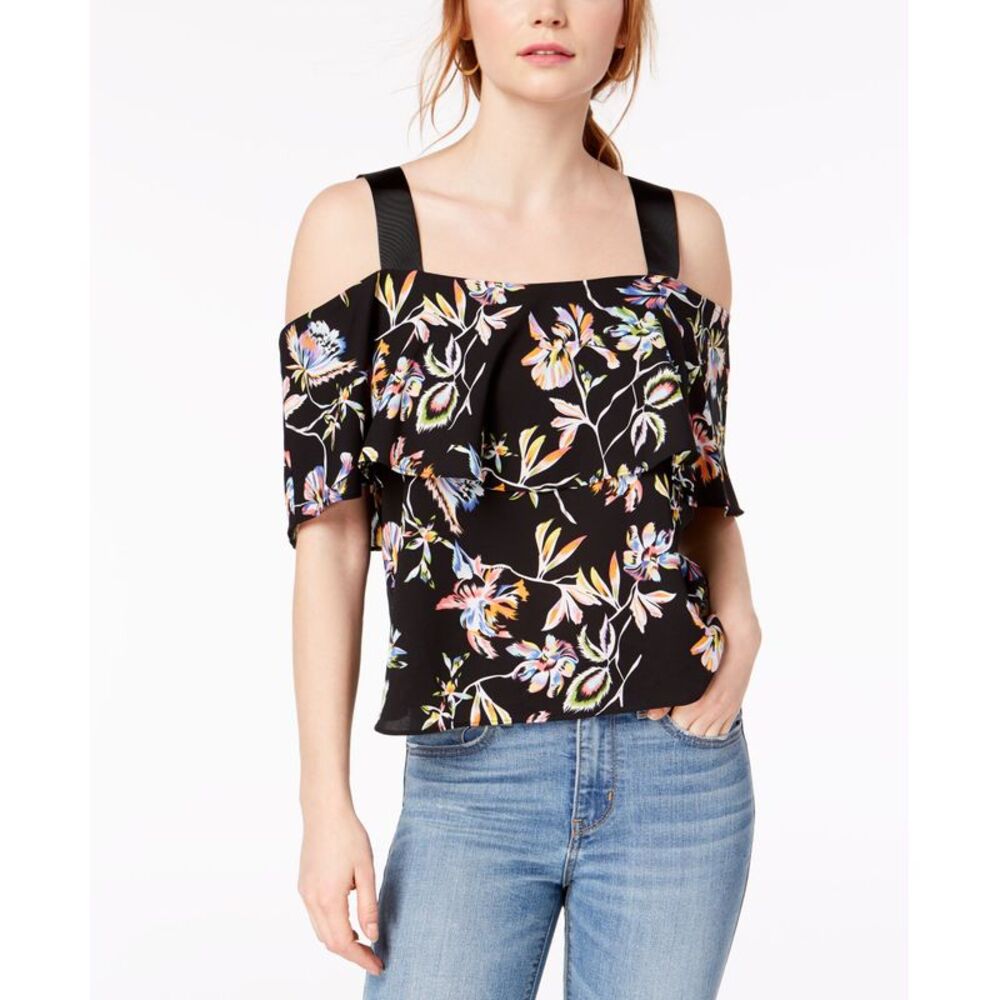 Bar III Printed Ribbon Strap Off The Shoulder Top